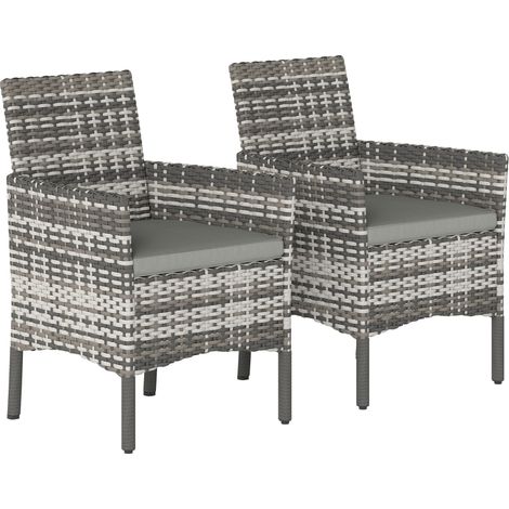 Ensemble de 2 chaises de jardin en rotin et acier avec coussins, accoudoirs et dossier haut, dimensions 58x62x87 cm, gris (1/5)
