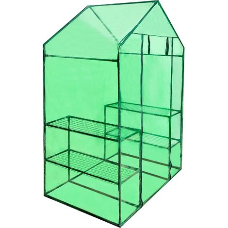 Serre de jardin 4 étagères en acier et PVC vert transparent 120 x 80 x 190 cm - PANGIVO (1/5)