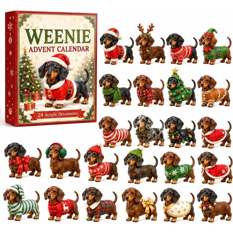 Calendrier de l'Avent Teckel 2026, Compte à rebours de Noël, Cadeau Chien, Décoration de bureau (1/5)