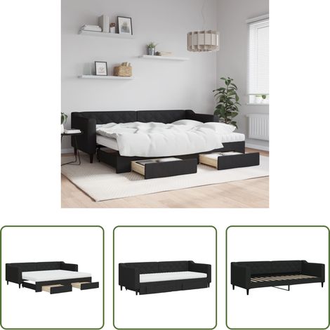 vidaXL Sofa-Bett -  Tagesbett Ausziehbar mit Schubladen Schwarz 80x200 cm Stoff (1/5)