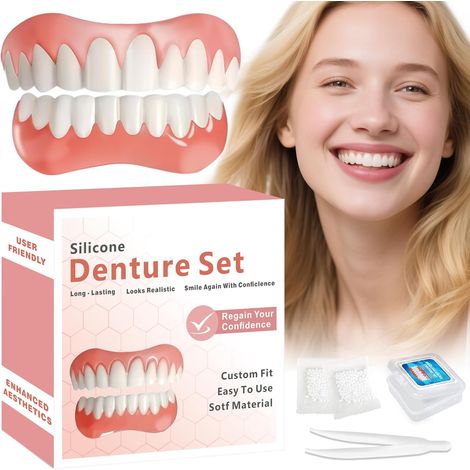 Fausses dents moulables, prothèses dentaires pour femmes et hommes, ensemble de prothèses dentaires en silicone supérieure et inférieure, réparez votre sourire en quelques minutes, 1PCS-M