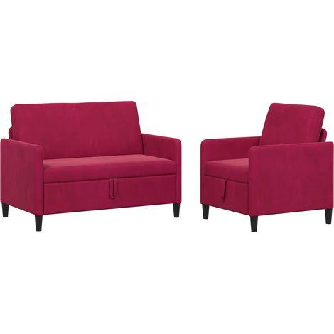 Sofa Set mit Stauraum 2 stk. Weinrot Polyester vidaXL