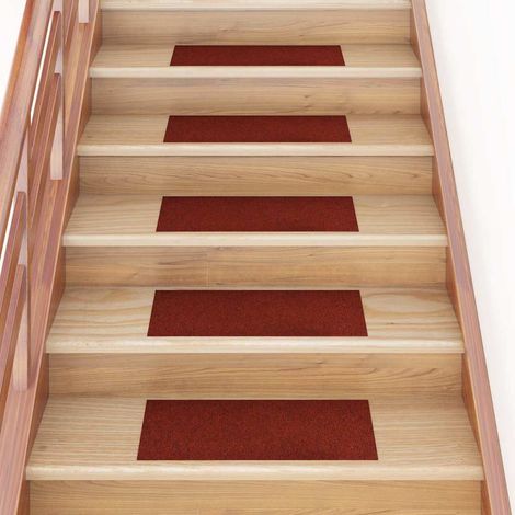 vidaXL Felpudos autoadhesivos para escaleras, 15 unidades, 60 x 25 cm, color burdeos, rectangulares (1/5)