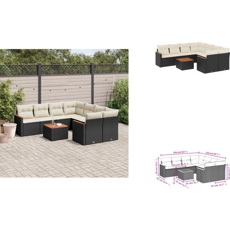 9-tlg. Garten-Sofagarnitur mit Kissen Schwarz Poly Rattan - Gartenmöbel Set - Gartensorte - Outdoor Möbel - Rattan Sofa - Lounge Set (1/3)