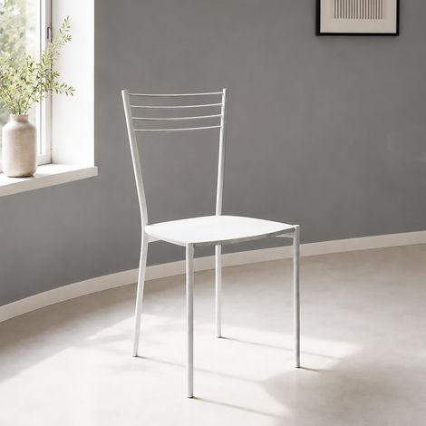 SEDIA MOD. LUNA IN METALLO BIANCO E FONDELLO IN LEGNO BIANCO LARICE