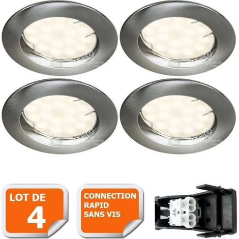 Lot de 4 spot led encastrable complète ronde fixe alu brossé blanc neutre eq. 50w (1/5)