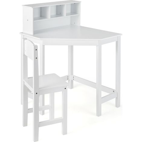 COSTWAY Kids Corner Desk & Chair Set Children Study Table with Chair (1/5)