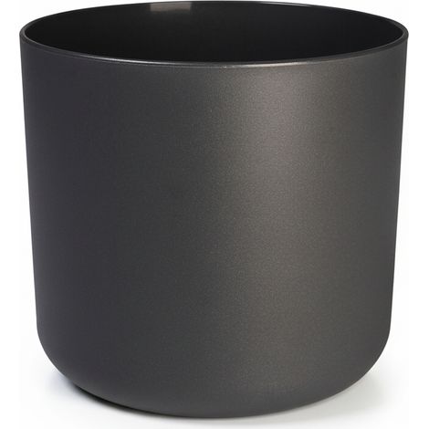 Cache-pot Design en Plastique Recyclé Finition Mate Douce Anthracite Ø 16 cm pour Plantes - PANGIVO (1/5)