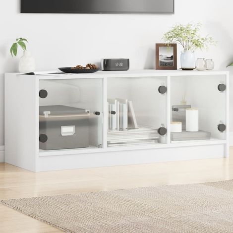 vidaXL Mobile Porta TV con Ante in Vetro Bianco 102x37x42 cm (1/5)
