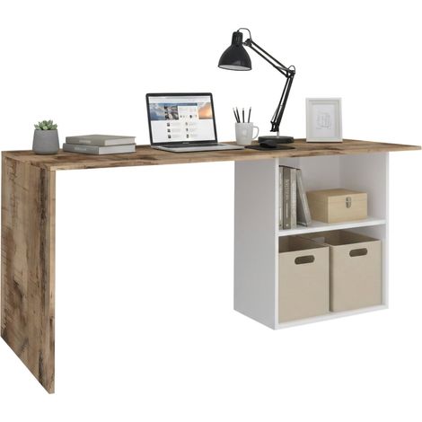 Dmora Scrivania lineare per ufficio e studio con scaffale, Made in Italy, Tavolo minimal, Scrittoio porta PC, cm 110x50h75, colore Bianco lucido e Acero, con imballo rinforzato