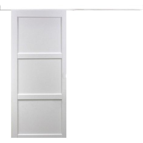 Porte Coulissante Korya Blanc 3 Panneaux H204 X L93 + Rail Alu Bandeau Blanc (1/5)