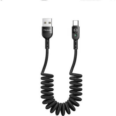 Coiled USB Type-C Cable, 3FT Retractable Spiral Charging Cord for Android Phones, Tablets, Fast Data Sync, Durable Nylon Braided (1/5)