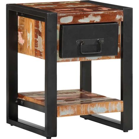 Mesilla de noche-Mesita de noche-Mesapara Dormitorio multicolor 35x34x45 cm madera maciza reciclada