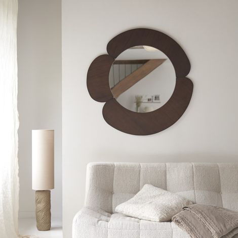 Miroir rond en bois de mindi foncé 110x110 Sara (1/5)