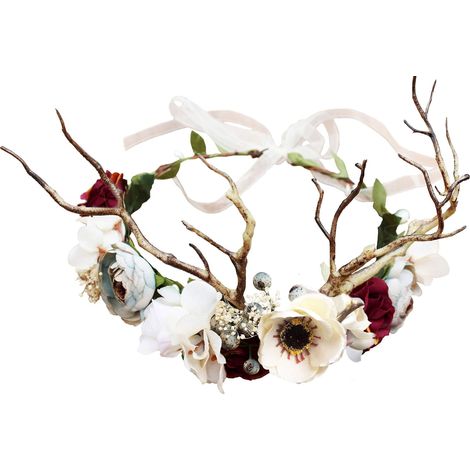 Couronne de fleurs bohème pour femme, bandeau fleuri, accessoire de tête avec halo et ruban, mariage (1/5)