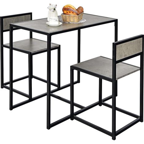 COSTWAY 3 Pezzi Set Mobili da Pranzo, con Tavolo e 2 Sedie da Cucina, Struttura di Metallo e Legno, Rustico Elegante (Nero + Grigio) (1/5)