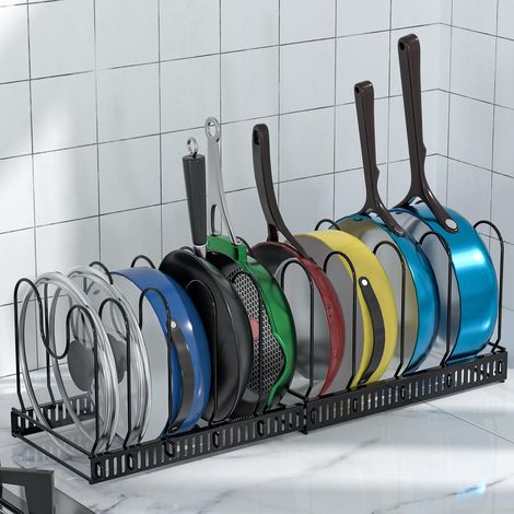 Hofuton Support pour Couvercles et Poêles, Métal Peint par Poudrage, Noir, 10 Compartiments (1/5)