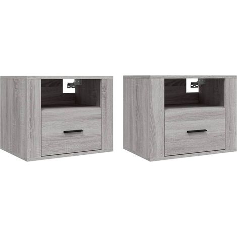 Set di 2 comodini da parete con cassetto e scomparto 50 x 36 x 40 cm in legno ingegnerizzato grigio DEC036117