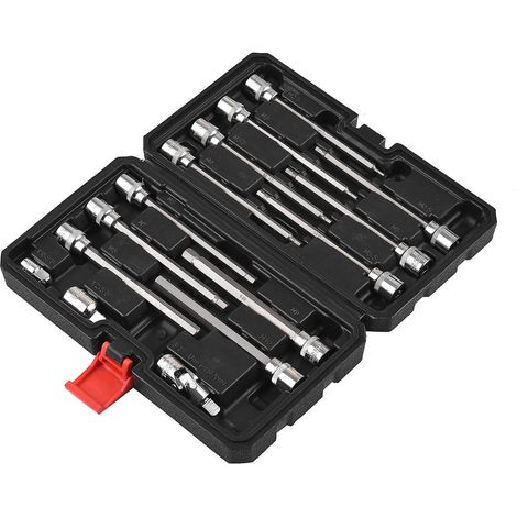 15-teiliges metrisches 3/8"-Antriebs-Sechskant-Bit-Steckschlüssel-Set (extra lang)  12-teilig  Größen 3 mm – 10 mm  Schaftlänge L
