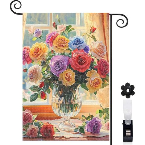 Drapeau de jardin vertical décoration saisonnière toile lavable double face 30 x 45 cm pour jardin maison (1/5)