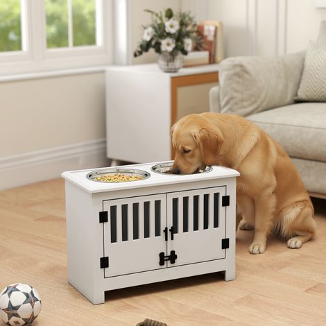 Gamelle surélevée pour chien avec 2 bols en acier inoxydable (2 x 2 L), un espace de rangement (1/5)