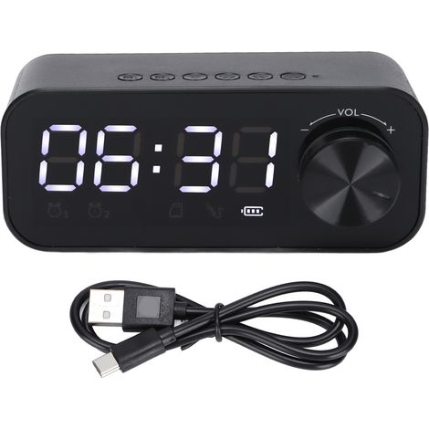 Réveil Radio Portable B126 BT avec Haut-parleur Multifonction, Horloge LED Réglable et Alarme - Noir