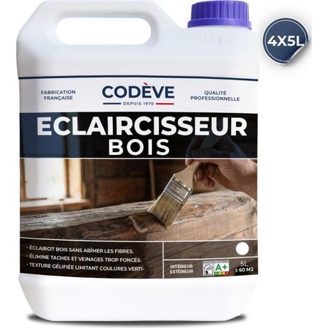 Codève Bois – Éclaircisseur bois 20 L – Dégriseur pour bois dur – Action rapide en moins de 30 mn – Prêt à l'emploi pour 12 à 14 m²/l
