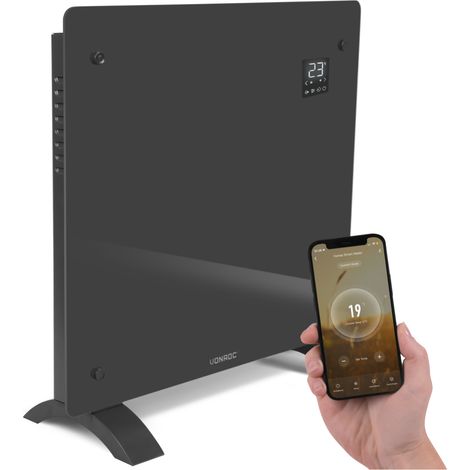 Glasplatten-Konvektorheizgerät – 1000W - 12m2 – Manuelle und WLAN-Steuerung – Einstellbarer Thermostat und Timer – Grau