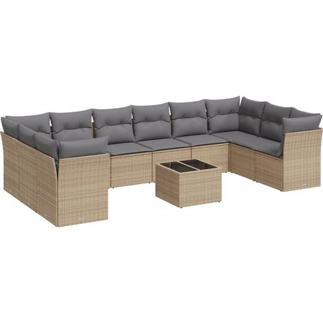 Maison Exclusive - Set de sofás de jardín 11pzas con cojines ratá (1/3)