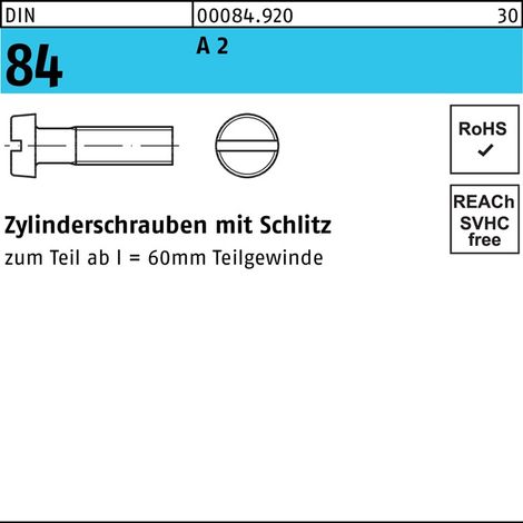 Vis à tête cylindrique DIN 84/ISO 1207 fente M1,6x 16 A 2 2000 pièces