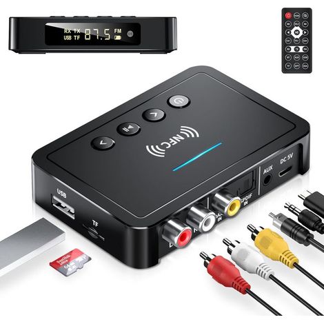 Émetteur Bluetooth, Adaptateur Récepteur Transmetteur Bluetooth 5.0 3 en 1, FM Voiture Audio 3,5mm Jack HiFi,RCA/AUX/Optique/Coaxial pour TV/PC/Système Stéréo/Casque/Haut-parleurs (1/5)