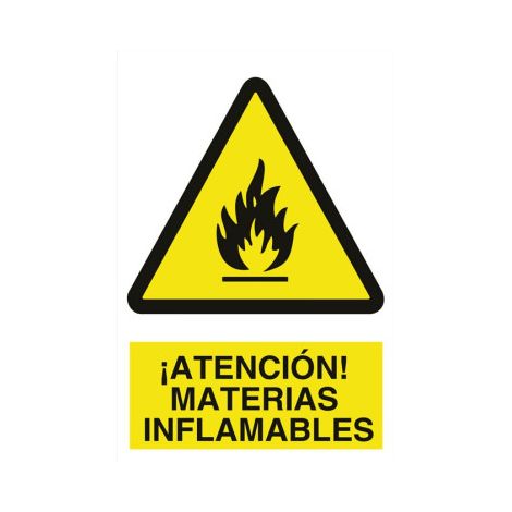 Señal adhesiva Atención materias inflamables en poliestireno para advertencia industrial                                                   Poliestireno       297X210 mm (1/2)