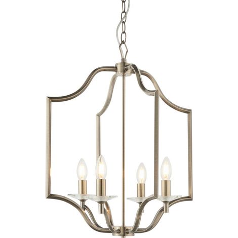 Endon Lainey - Plafonnier à 4 ampoules, plaque en laiton antique et verre en cristal transparent, E14 (1/5)