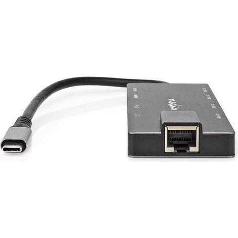 Adaptador de multiples puertos usb usb 32 gen 1 usb c macho rj45 hembra salida hdmi - sd 2x usb c 35 mm hembra 3x usb a hembra 5 gbps 020 m redondo chapado en oro pvc