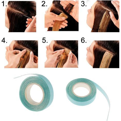 2 rouleaux de ruban adhésif double face pour extensions de cheveux, perruques et postiches. (1/5)