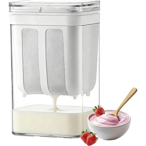 Séparateur Lactosérum avec Couvercle, Passoire Yaourtière 1800 ml, Filtre à Lactosérum avec Tamis en Acier Inoxydable 80 mailles, Idéal pour la Préparation de Yaourt Grec Épais (1/5)