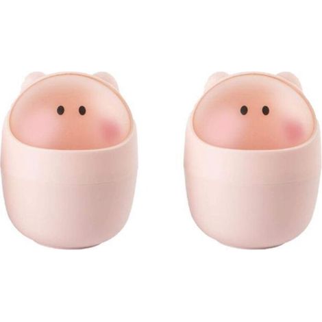 2 pièce mini poubelles de bureau roses à couvercle rabattable avec des motifs de dessins animés. (1/4)