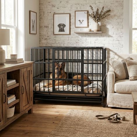 Courbeau de chien résistant à tout, de 48 pouces, avec des roues. C’est une grande cage métallique destinée aux chiens de taille moyenne et grande. La cage est équipée de tiroirs en fil métallique qui (1/5)