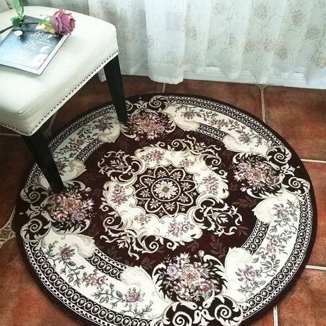 Tapis rond pour fauteuil pivotant, tapis rond d'intérieur à motif floral (rond 3', marron R90) (1/5)