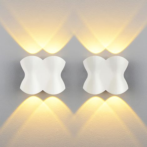Paquete de 2 apliques LED de pared para interiores, IP54, resistentes al agua, para exteriores, 4W, para dormitorio o sala de estar, 220V, luz blanca cálida, 3200K (Blanco)