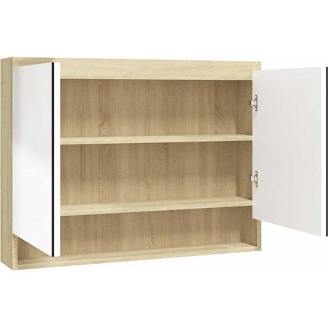 Maison Exclusive - Armadietto Bagno con Specchio 80x15x60cm in MDF Bianco e Rovere (1/5)