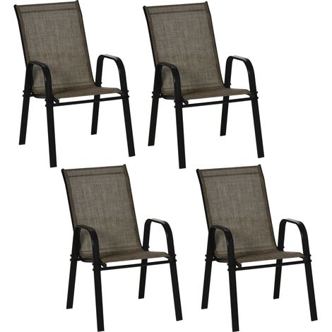4er-Set Gartenstühle, stapelbare Outdoor-Stühle aus Metall und atmungsaktivem Stoff, braun