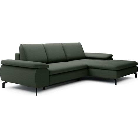 Canapé d'angle droit convertible en tissu texturé vert ARCHIBALD (1/5)