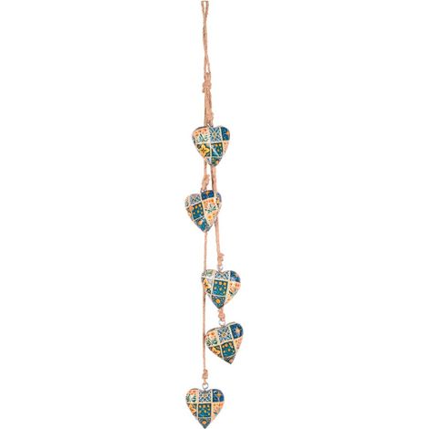 Pendente con 5 cuori in legno piastrella blu e giallo 58 cm (1/5)