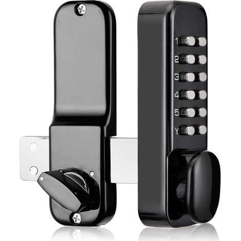 Digital code door lock - Chrome - Waterproof - Combination lock button - with key - Black (1/4)