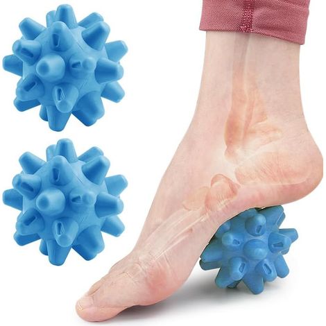 Massagebälle, 2er-Set. Massagebälle mit Knöpfen für Tiefengewebsmassage und myofasziale Entspannung, Linderung von Plantarfasziitis und Förderung der Muskelregeneration, 7,1 cm Durchmesser (blau) (1/4)