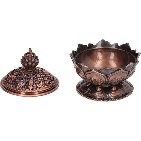 Brûleur d'encens Lotus style vintage, porte-encens en alliage en forme de fleur, bronze antique, pour la décoration intérieure (1/5)