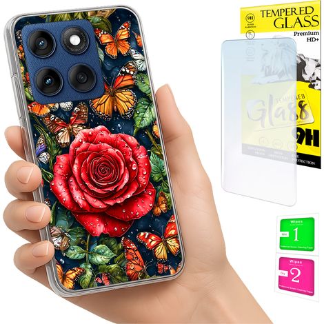 Étui pour Motorola Edge 60 Fusion / Edge 60 photo, coque arrière papillon avec verre trempé (1/5)