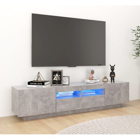 Meuble TV - Armoire de salon Banc TV avec lumières LED Gris béton 180x35x40 cm -FR26262 (1/5)