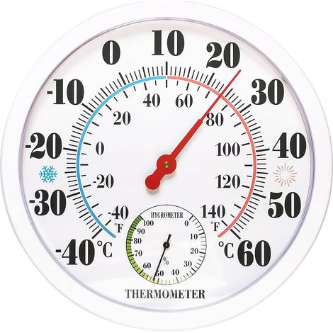 Indoor and outdoor thermometer and hygrometer - 10-inch outdoor thermometer - Large digits - 2-in-1 thermometer and hygrometer - Wall thermometer for homes, greenhouses, and gardens (1/5)